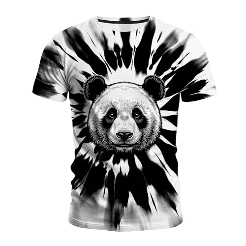 Men's Tie Dye Animal Graphic T-Shirt, Crew Neck Short Sleeve Summer Casual Tee Black White Tie Dye Panda-5