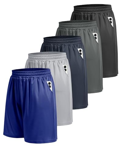 5 Pack Athletic Gym Mens Shorts - Workout Black Quick Dry Basketball Shorts with Pockets for Running Casual Activewear gallery image 3