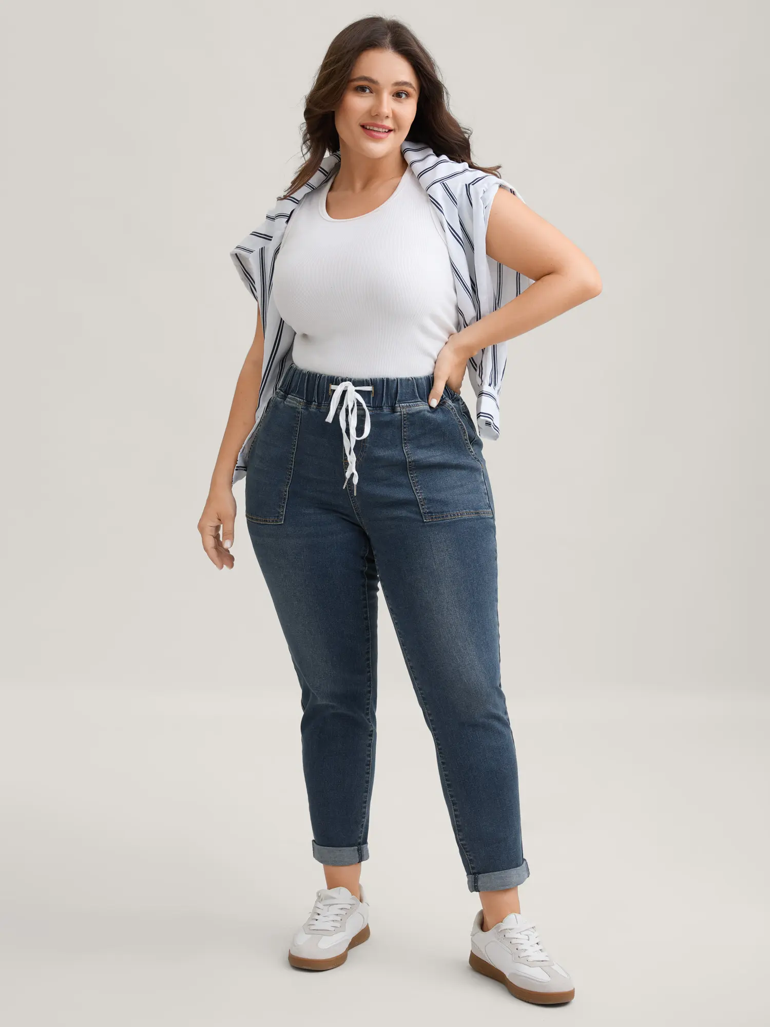 Women's Plus Size [M-6X] Cotton Denim Jeans - Dark Blue