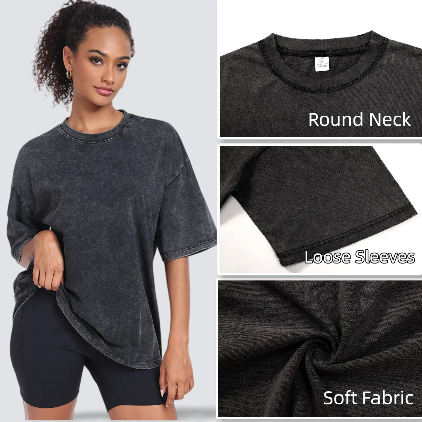 Unisex Oversized T-Shirt Acid Wash Loose Fit Vintage Washed Tee Short Sleeve Streetwear Casual Basic Crewneck Top Summer Baggy