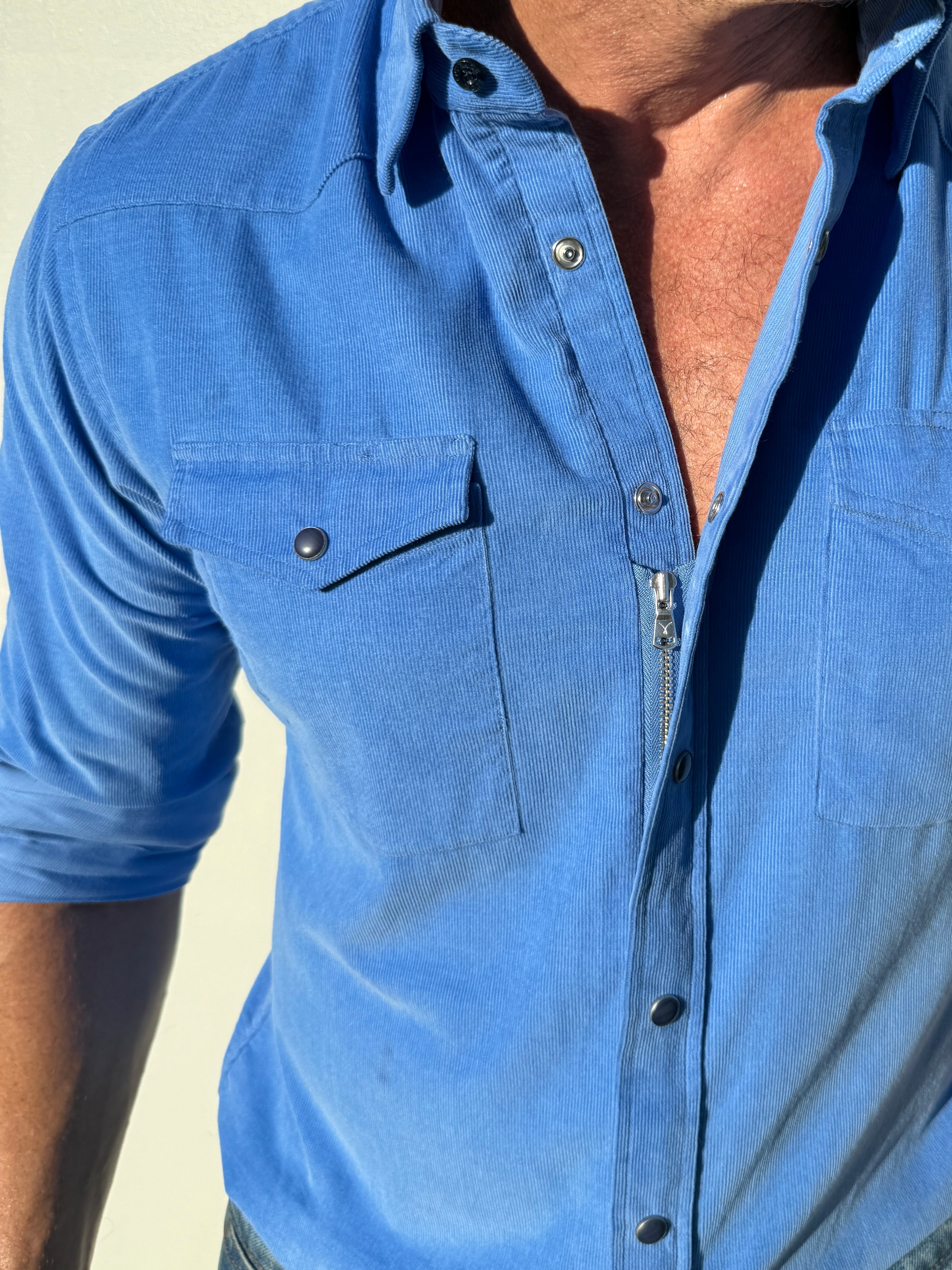 Aurora Base men's corduroy western shirt in bright sky blue view 4