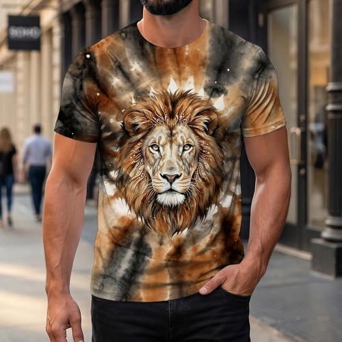 Men's Tie Dye Animal Graphic T-Shirt, Crew Neck Short Sleeve Summer Casual Tee image 26