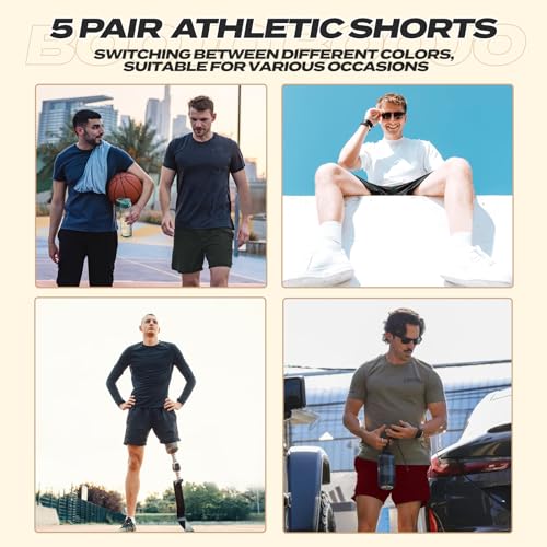 5 Pack Athletic Gym Mens Shorts - Workout Black Quick Dry Basketball Shorts with Pockets for Running Casual Activewear image 37