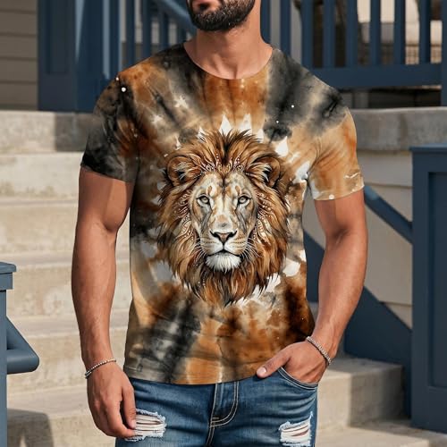 Men's Tie Dye Animal Graphic T-Shirt, Crew Neck Short Sleeve Summer Casual Tee image 28