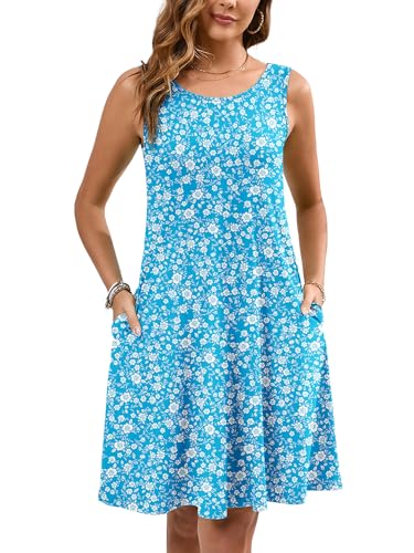 Women's Summer Dresses Sleeveless Casual Fashion Loose Swing Button Down Beach Dress with Pockets P20-white Floral Print