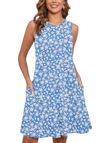 Women's Summer Dresses Sleeveless Casual Fashion Loose Swing Button Down Beach Dress with Pockets G14-butterflies
