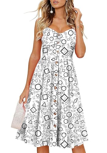 Women's Summer Casual Dress Florals Buttons Down Ruched Sweetheart Neck Sleeveless Midi Sundress Black Square