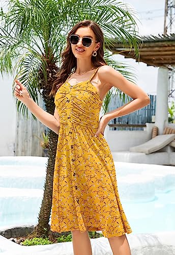 Women's Summer Casual Dress Florals Buttons Down Ruched Sweetheart Neck Sleeveless Midi Sundress image 26