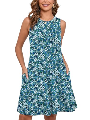 Women's Summer Dresses Sleeveless Casual Fashion Loose Swing Button Down Beach Dress with Pockets G19-monet Garden