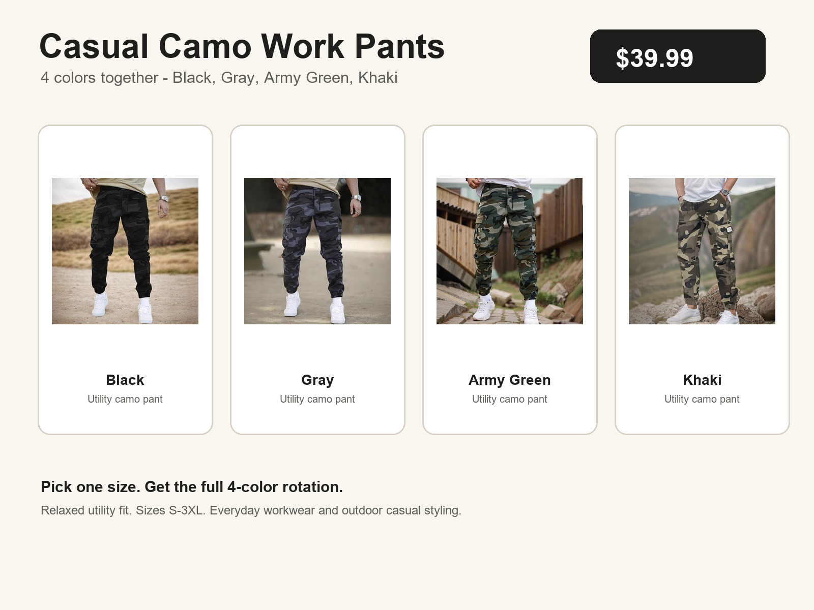 Aurora Base Casual Camo Work Pants 4-color set all four colors