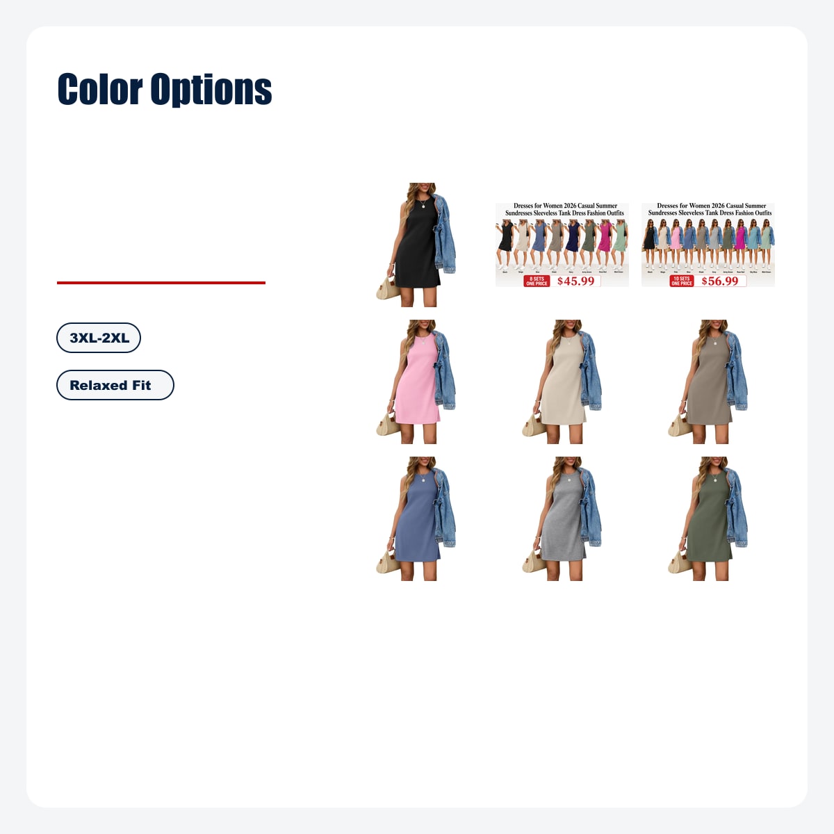 Dresses for Women 2026 Casual Summer Sundresses Sleeveless Tank Dress - Color Options