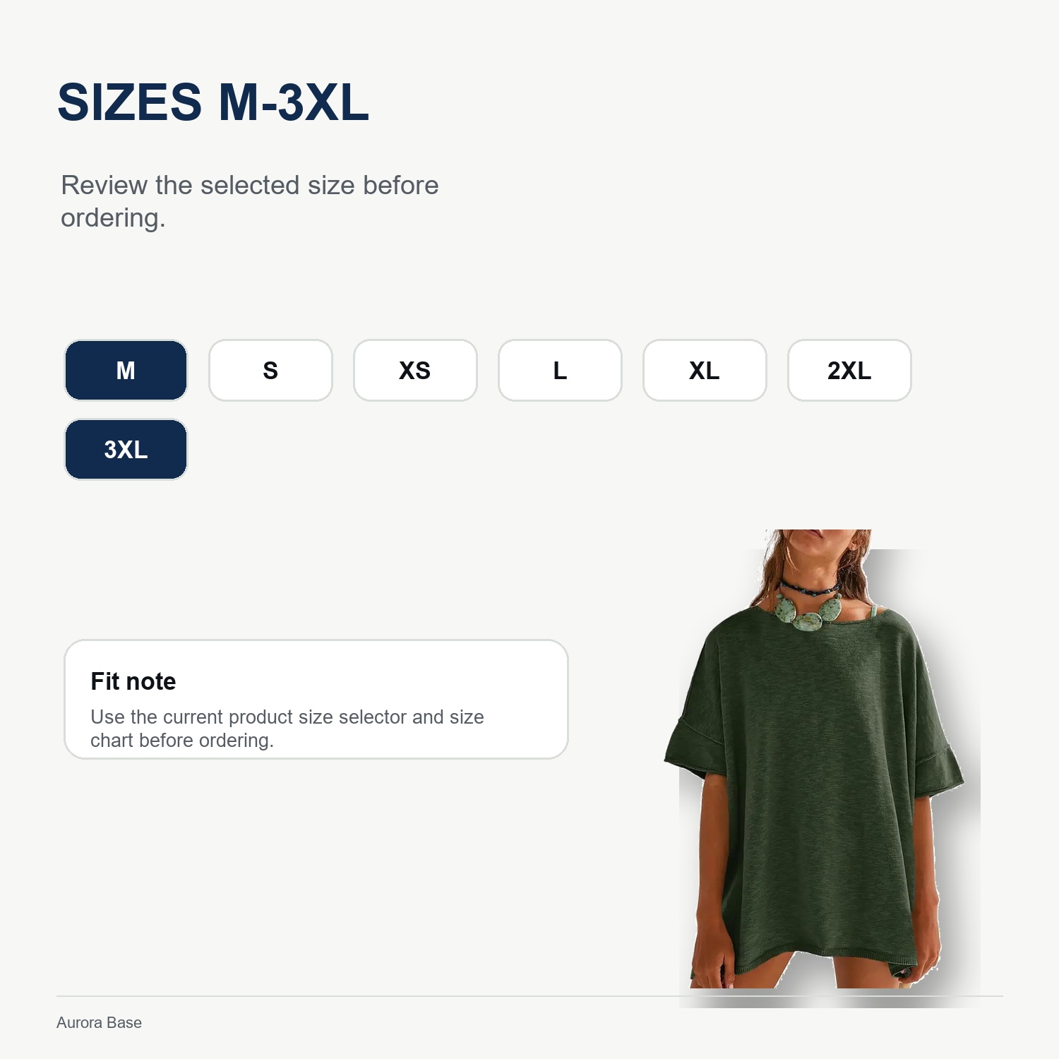 Aurora Base Women's Oversized Tunic T-Shirt - XS-3XL size guide detail image
