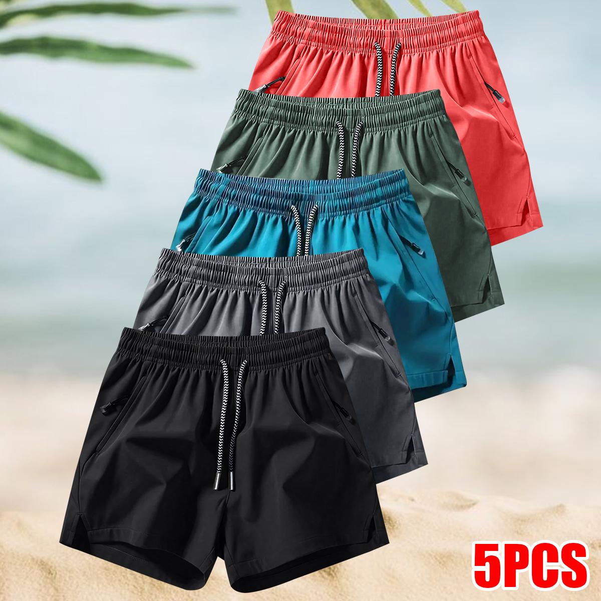 Men's 5-Pack Solid Sports Shorts - Breathable Fitness, Soft Stretch, Quick-Dry Elastic Waist Drawstring, Casual Athletic Shorts for Summer Gym Workouts, Outdoor Activities,summervibes