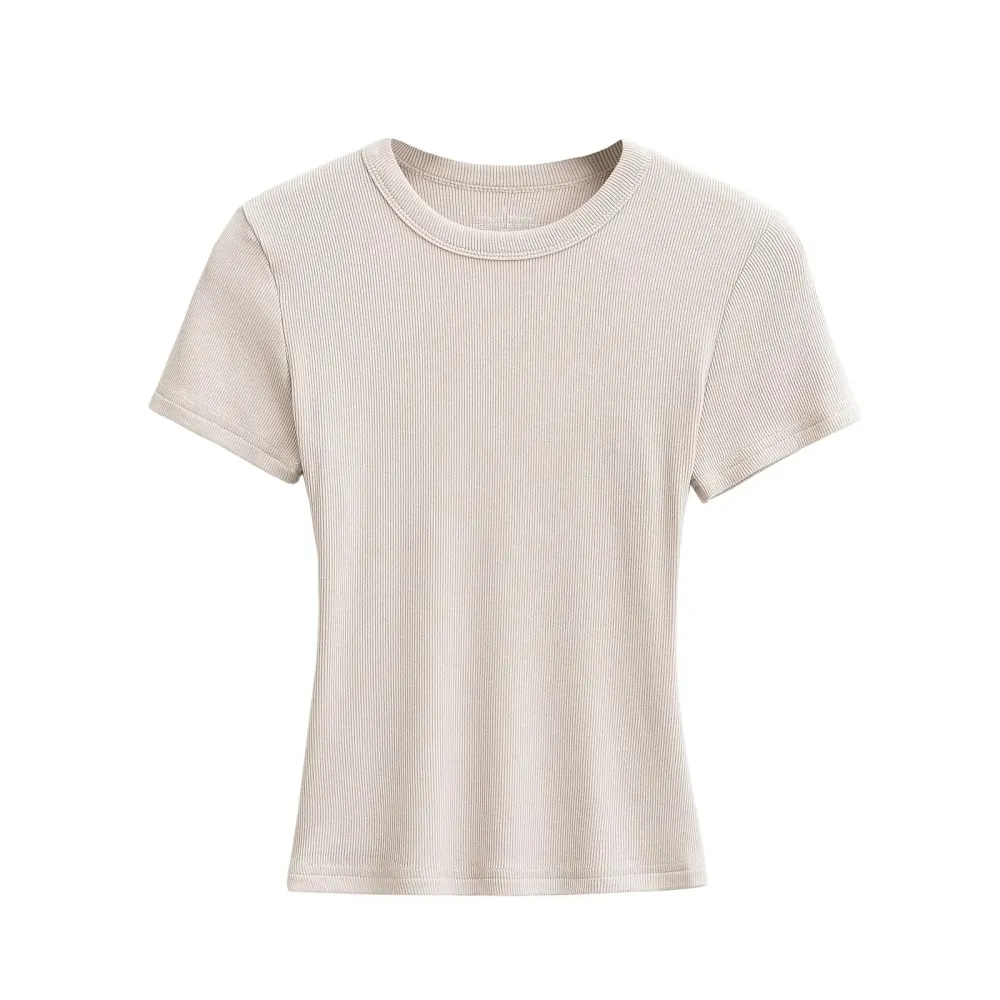 Women's Slim Fit Ribbed Knit T-Shirt - Soft Short Sleeve Basic Tee