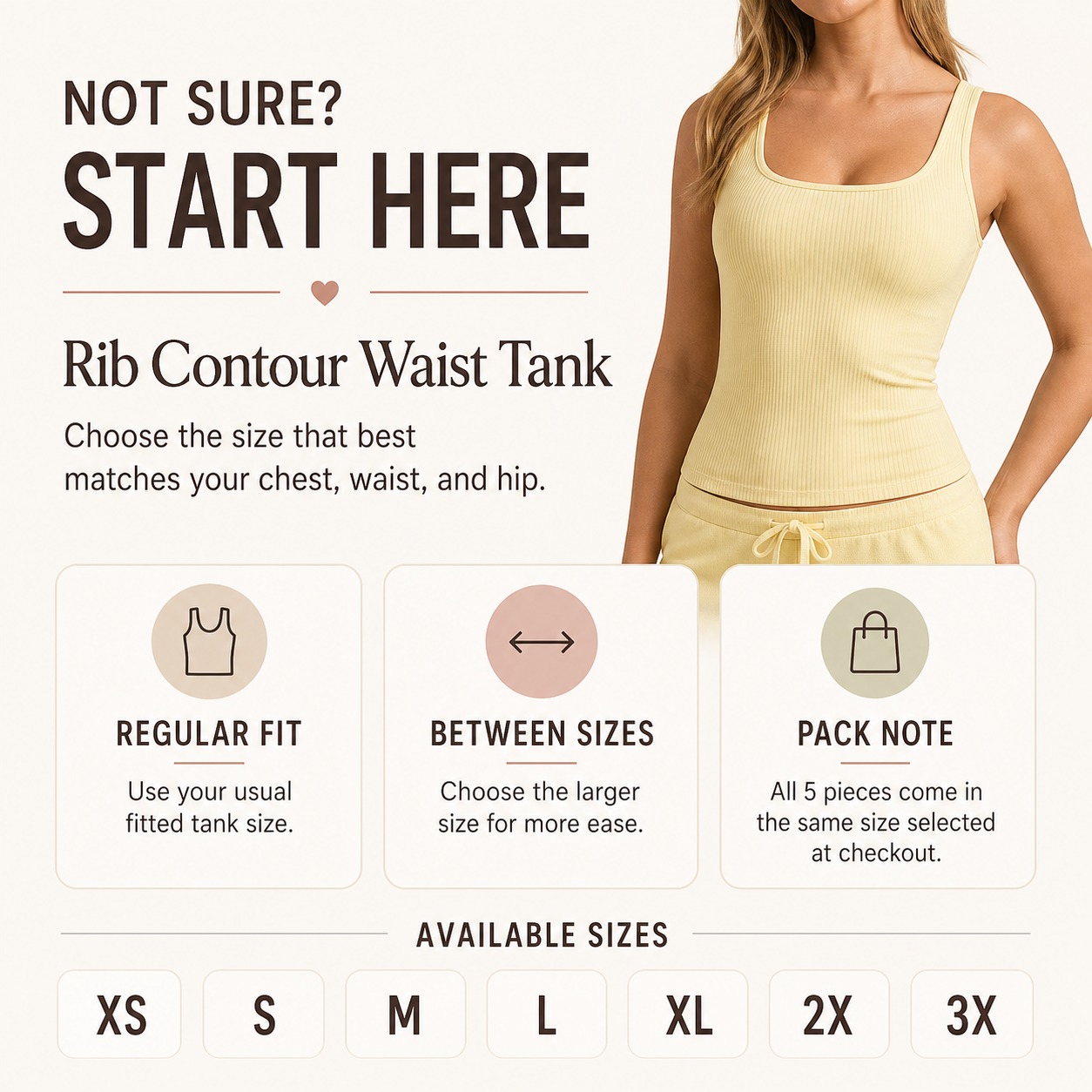 Rib Contour Waist Tank Top not sure which size to pick lazy size picker imagegen