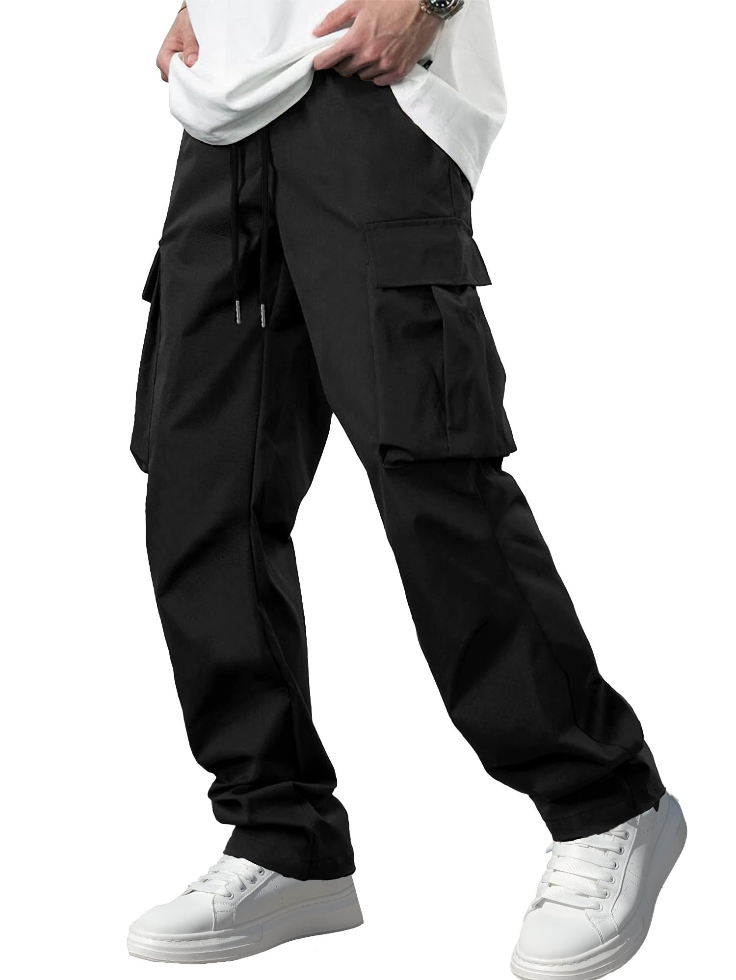 Men's Casual Cargo Pants Tactical Work Pants with Pockets | Durable & breathable, workout joggers, stretch sweatpants, drawstring elastic waist, hiking, outdoor, running gallery image 14