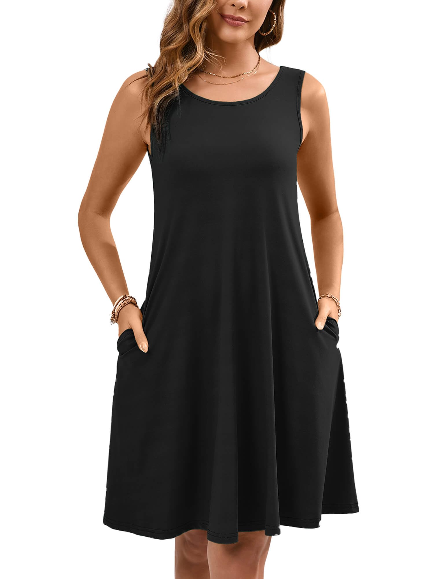 Women's Summer Dresses Sleeveless Casual Fashion Loose Swing Button Down Beach Dress with Pockets gallery image 24
