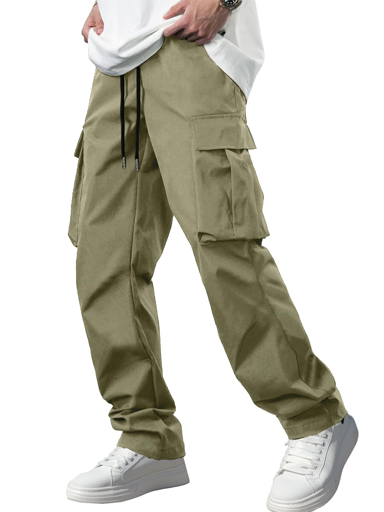 Men's Casual Cargo Pants Tactical Work Pants with Pockets | Durable & breathable, workout joggers, stretch sweatpants, drawstring elastic waist, hiking, outdoor, running gallery image 12