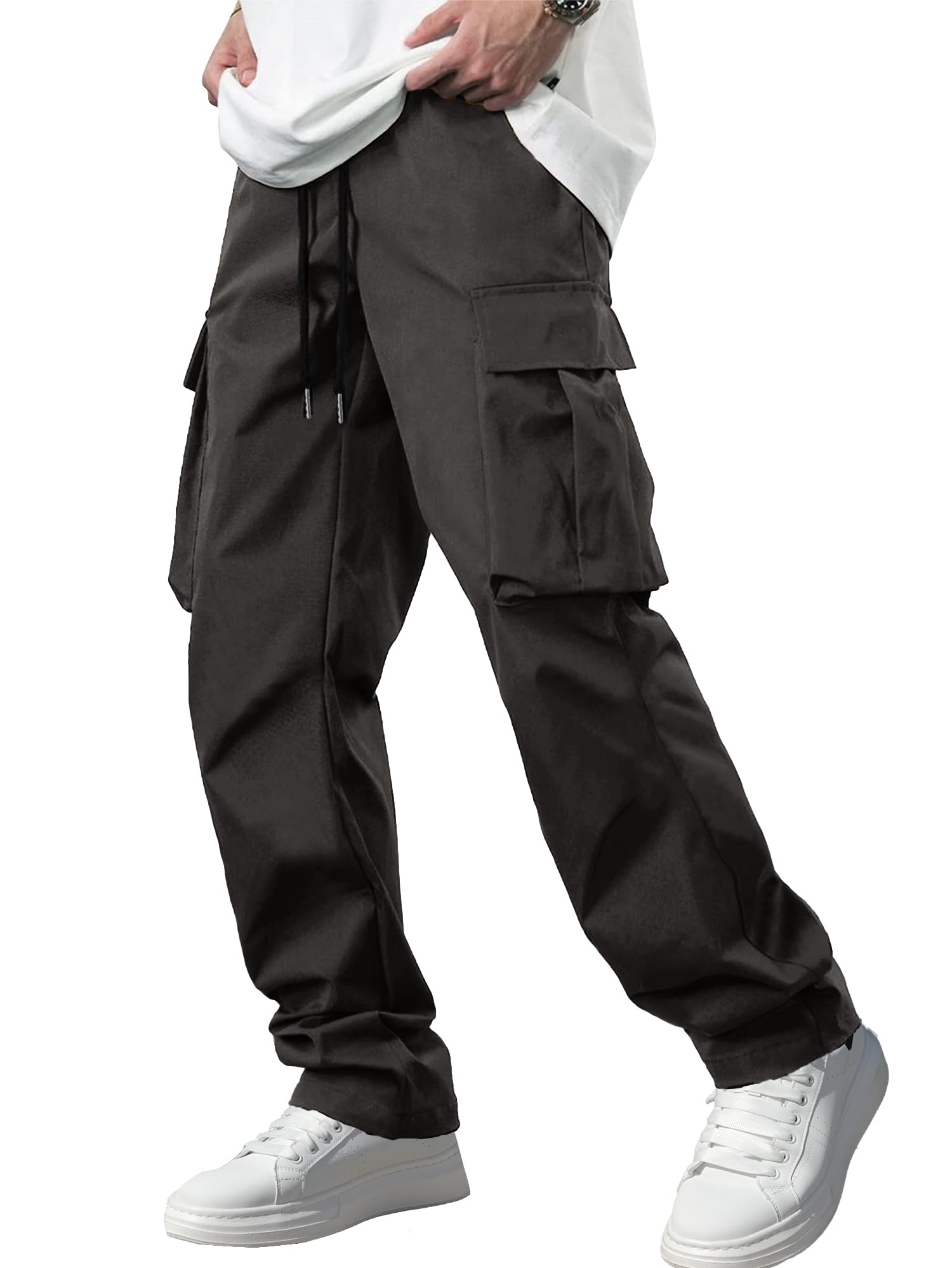 Men's Casual Cargo Pants Tactical Work Pants with Pockets | Durable & breathable, workout joggers, stretch sweatpants, drawstring elastic waist, hiking, outdoor, running gallery image 8