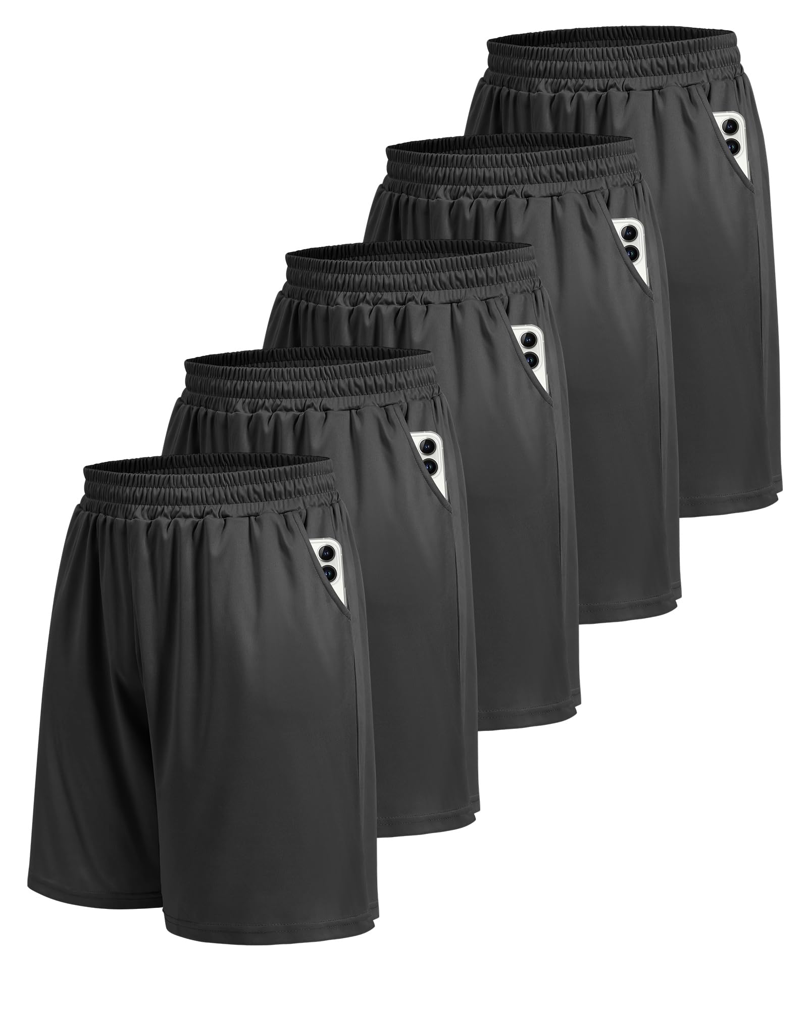 5 Pack Athletic Gym Mens Shorts - Workout Black Quick Dry Basketball Shorts with Pockets for Running Casual Activewear gallery image 24