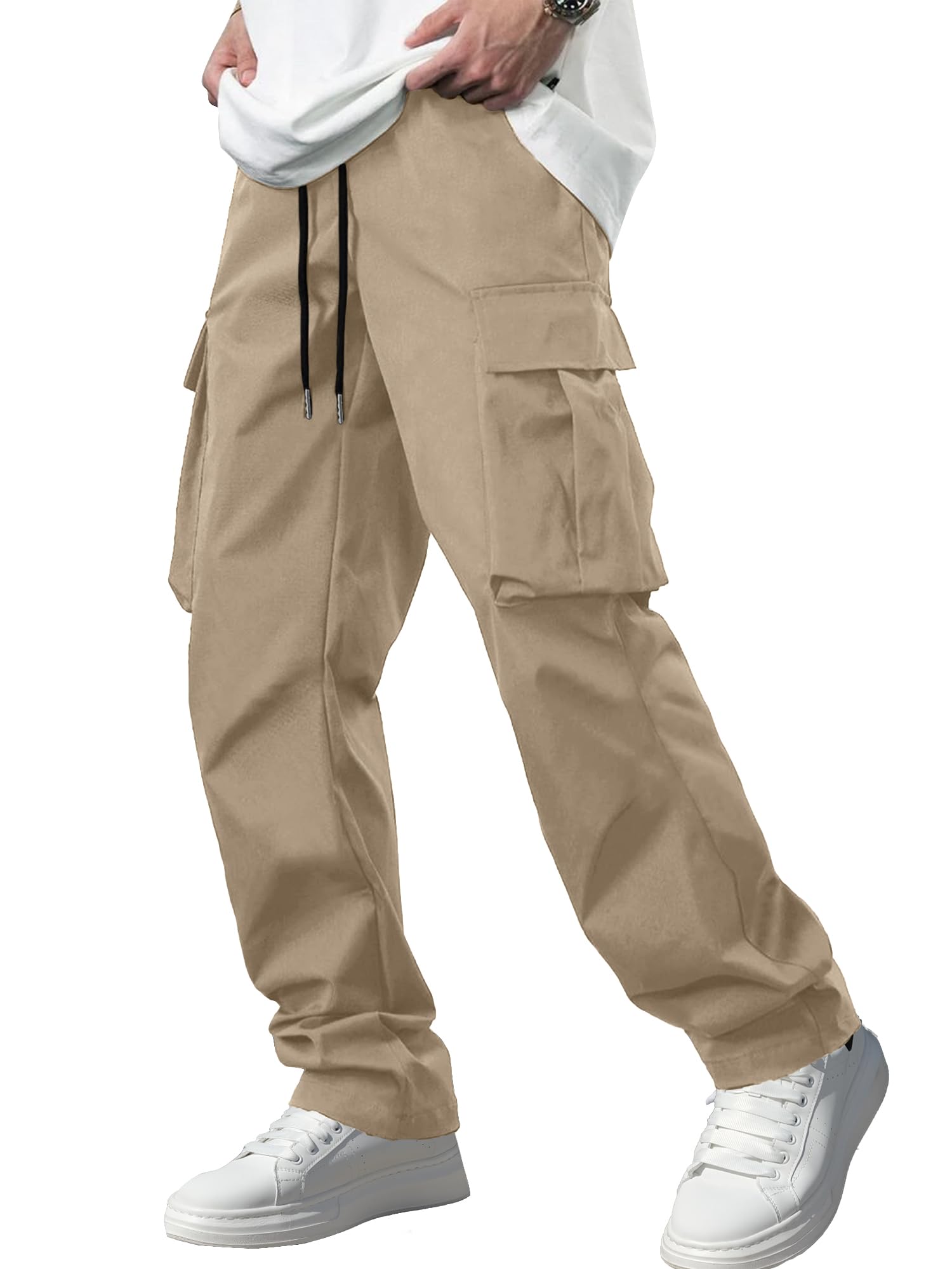 Men's Casual Cargo Pants Tactical Work Pants with Pockets | Durable & breathable, workout joggers, stretch sweatpants, drawstring elastic waist, hiking, outdoor, running gallery image 6