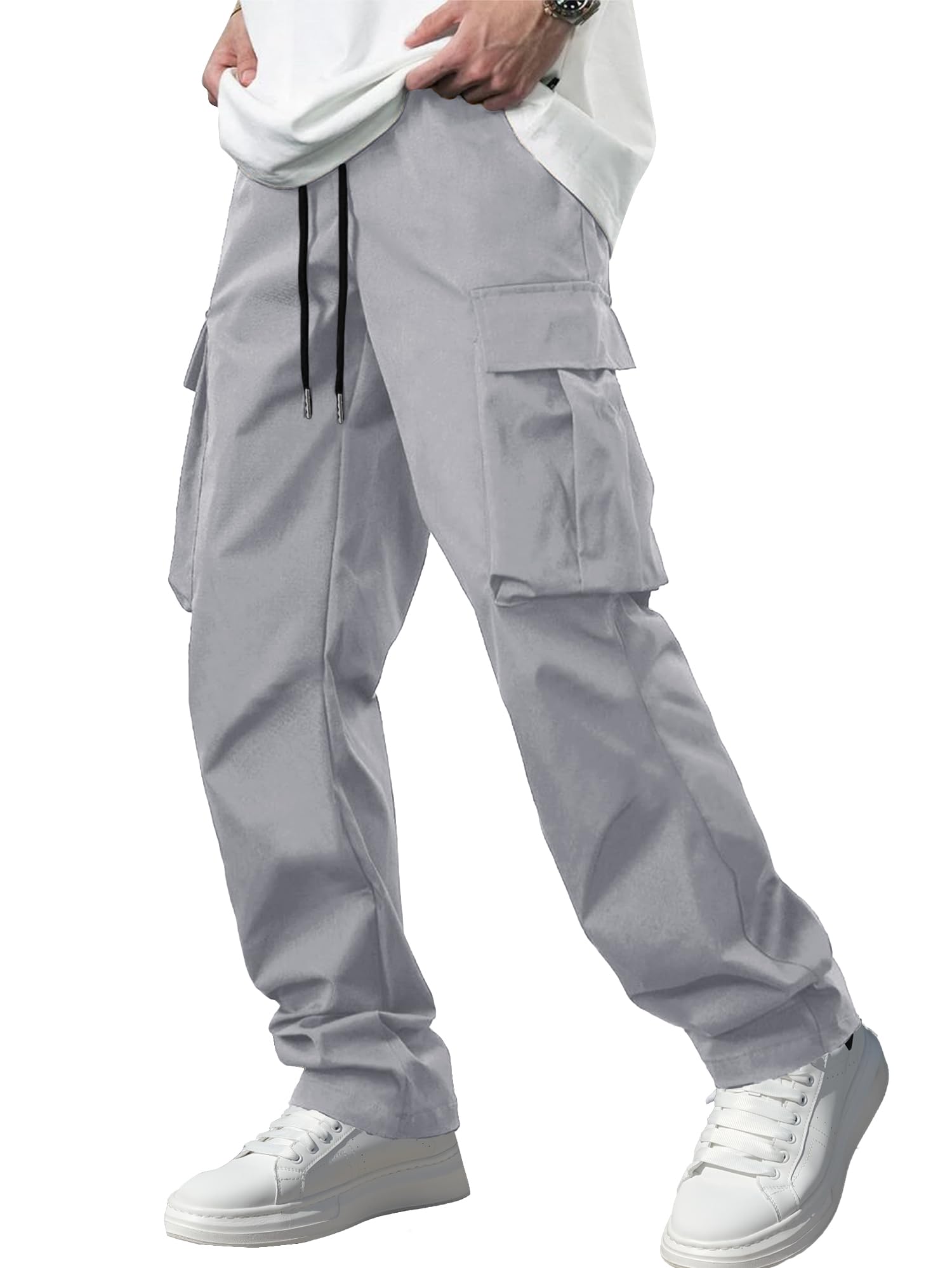 Men's Casual Cargo Pants Tactical Work Pants with Pockets | Durable & breathable, workout joggers, stretch sweatpants, drawstring elastic waist, hiking, outdoor, running gallery image 24