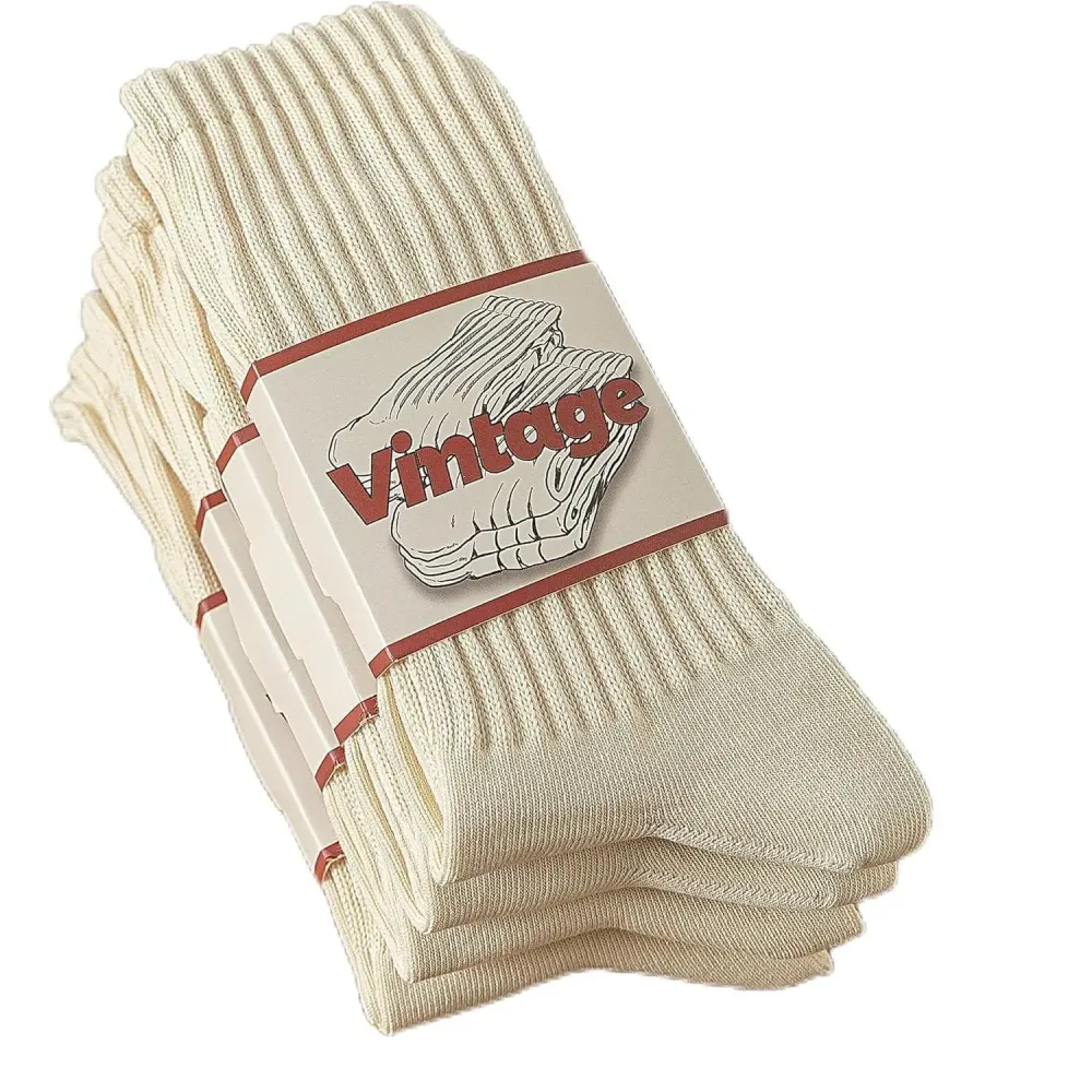 4 Pairs Natural 98% Cotton Crew Socks