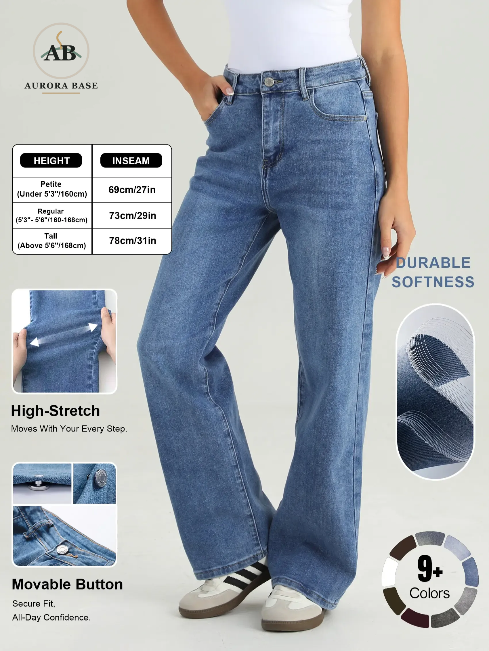 Aurora Base Women's High-Waist Stretch Wide-Leg Jeans - Petite, Regular & Tall media image 1