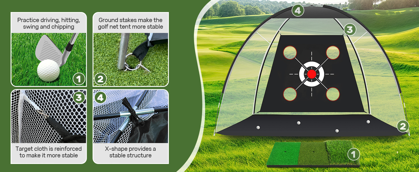 Golf Net, Golf Practice Net with Golf Mat, Golf Hitting Aid Nets for Backyard Chipping Training