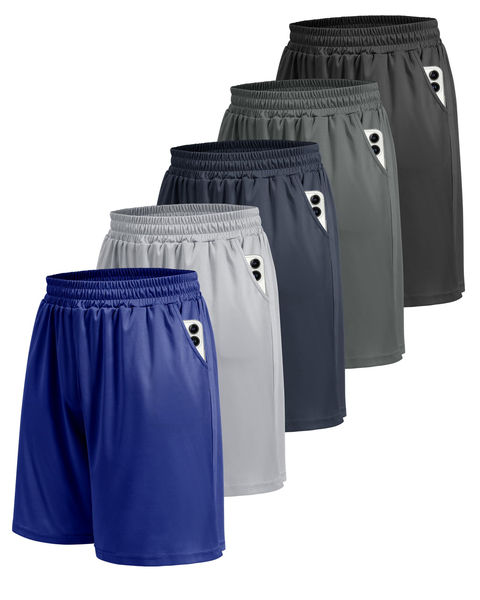 5 Pack Athletic Gym Mens Shorts - Workout Black Quick Dry Basketball Shorts with Pockets for Running Casual Activewear gallery image 4
