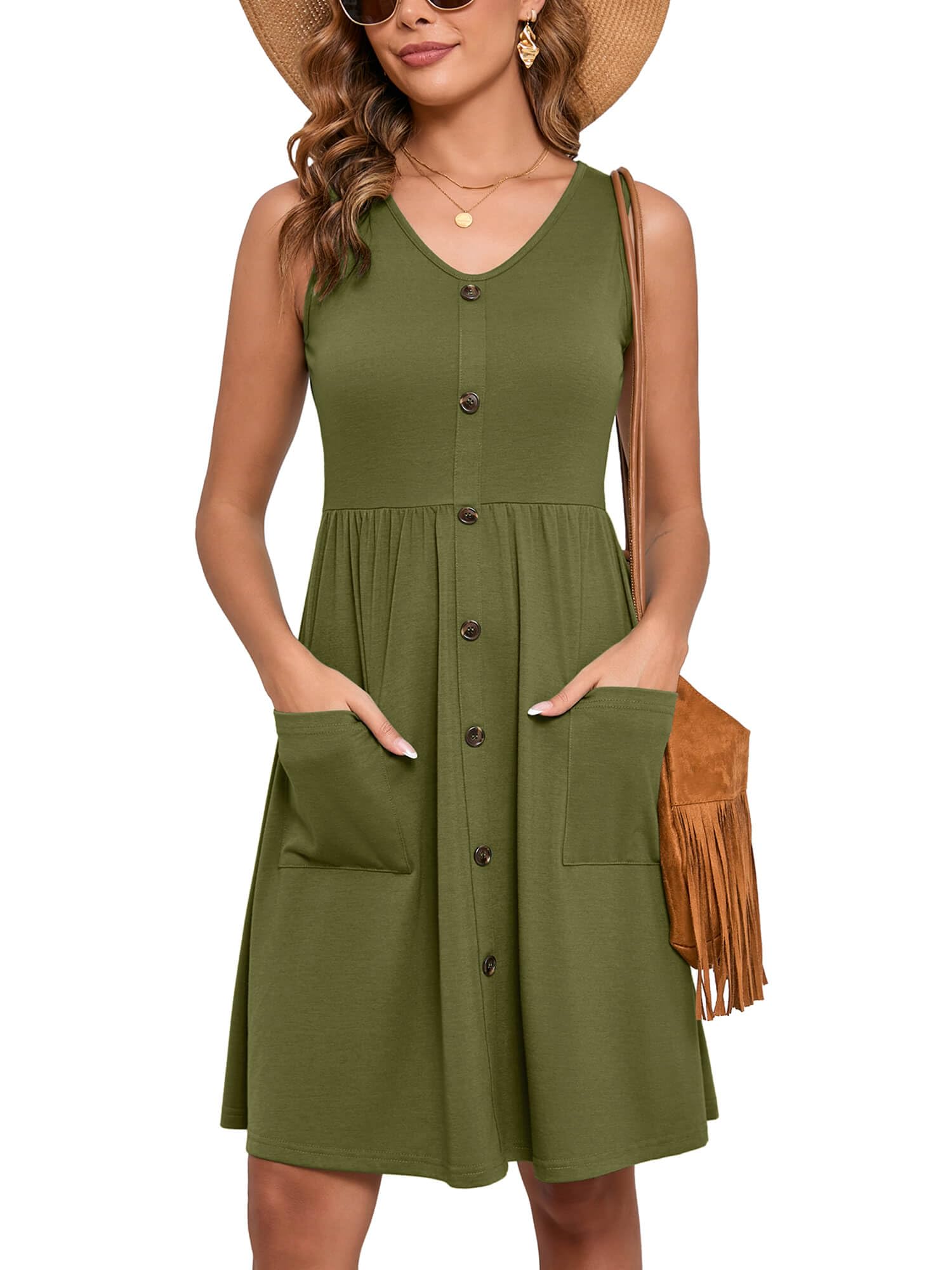 Women's Summer Dresses Sleeveless Casual Fashion Loose Swing Button Down Beach Dress with Pockets gallery image 26