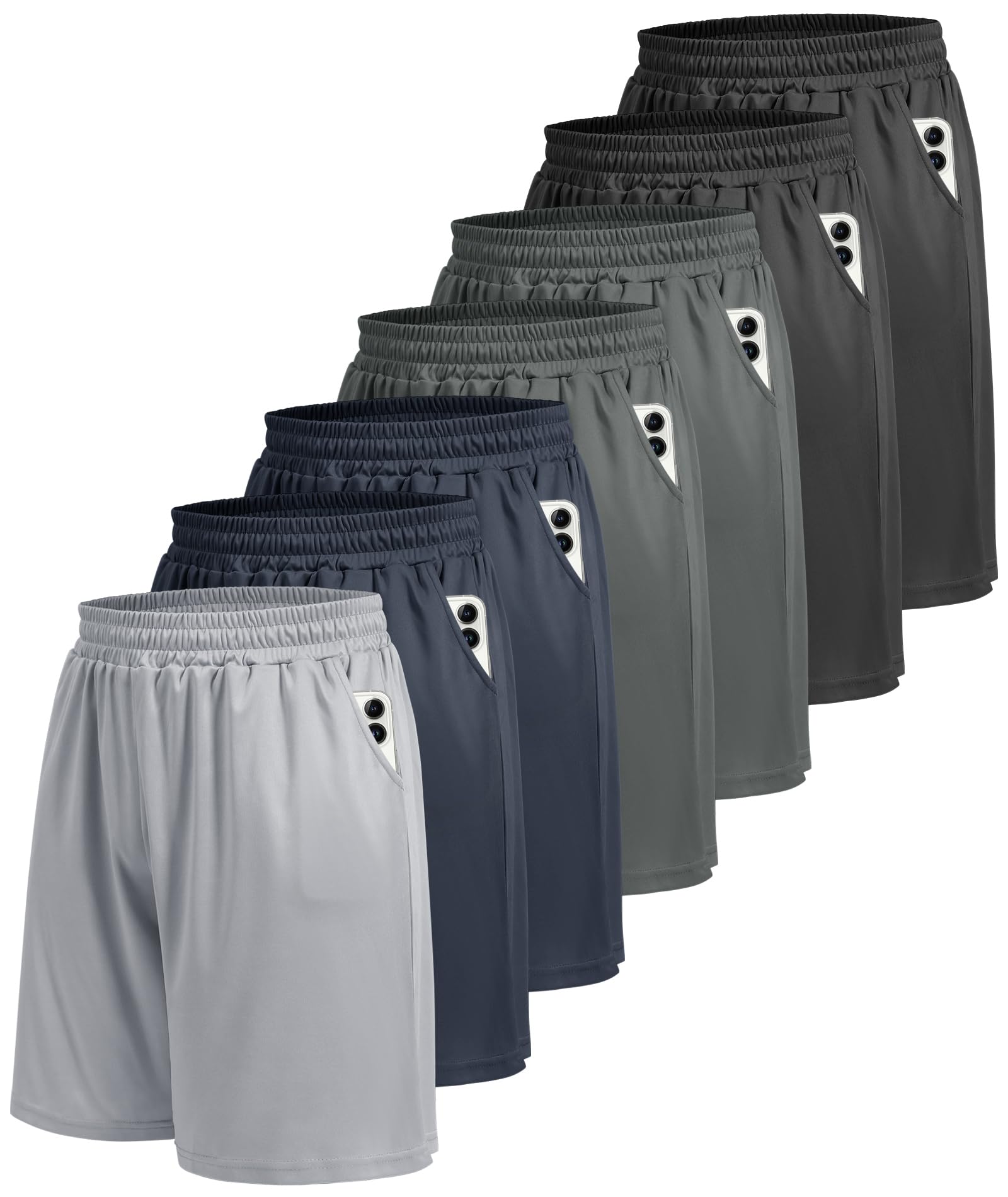5 Pack Athletic Gym Mens Shorts - Workout Black Quick Dry Basketball Shorts with Pockets for Running Casual Activewear gallery image 8