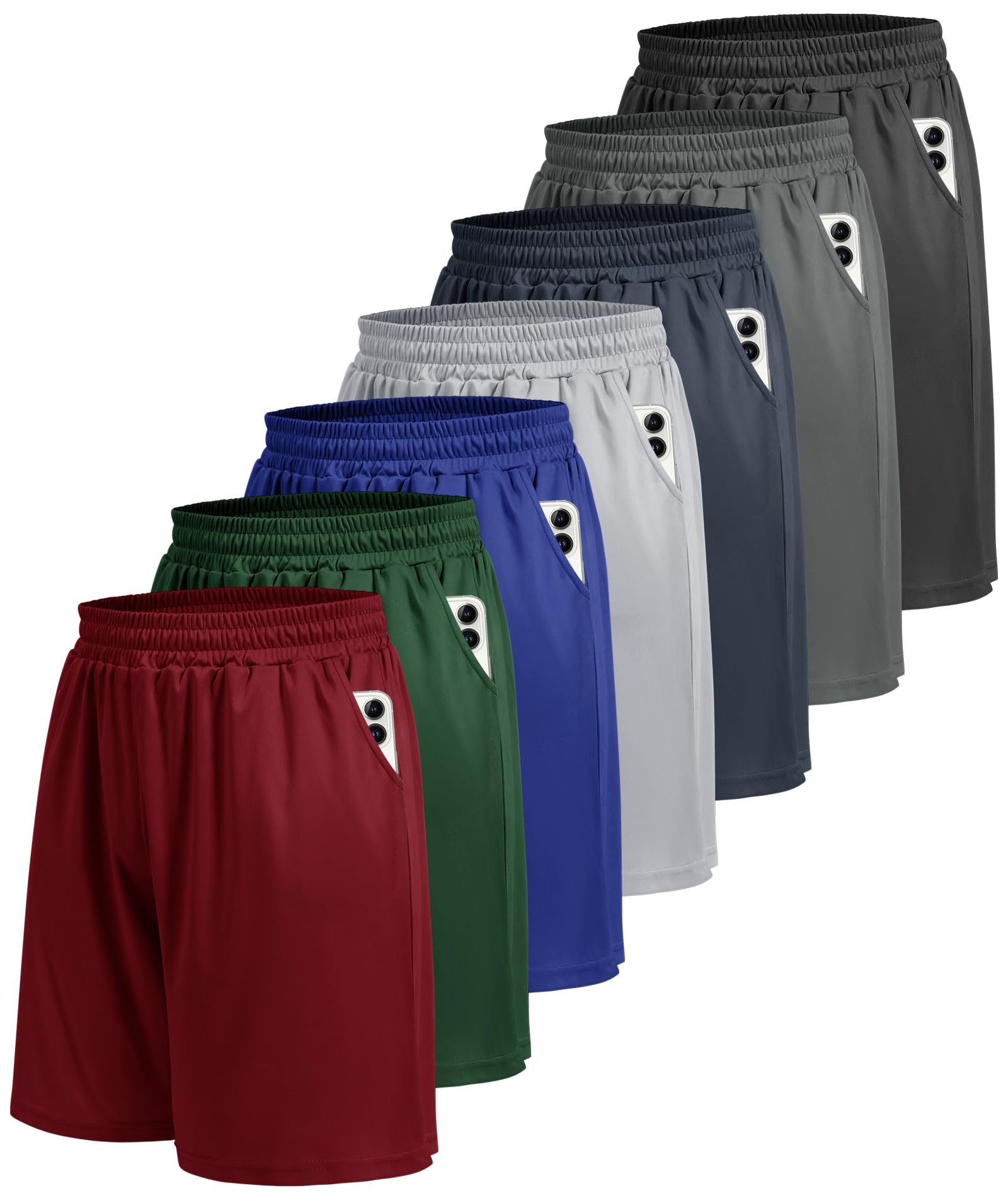 5 Pack Athletic Gym Mens Shorts - Workout Black Quick Dry Basketball Shorts with Pockets for Running Casual Activewear gallery image 10