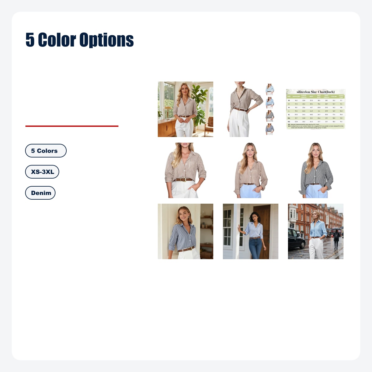 Striped Button-Down Shirts - 5 Color Options