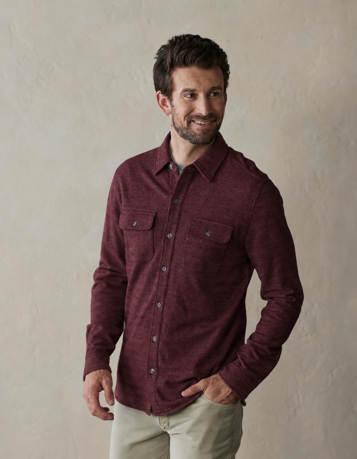 Aurora Base Men's Textured Knit Shirt - Oxblood colorway front wearing view