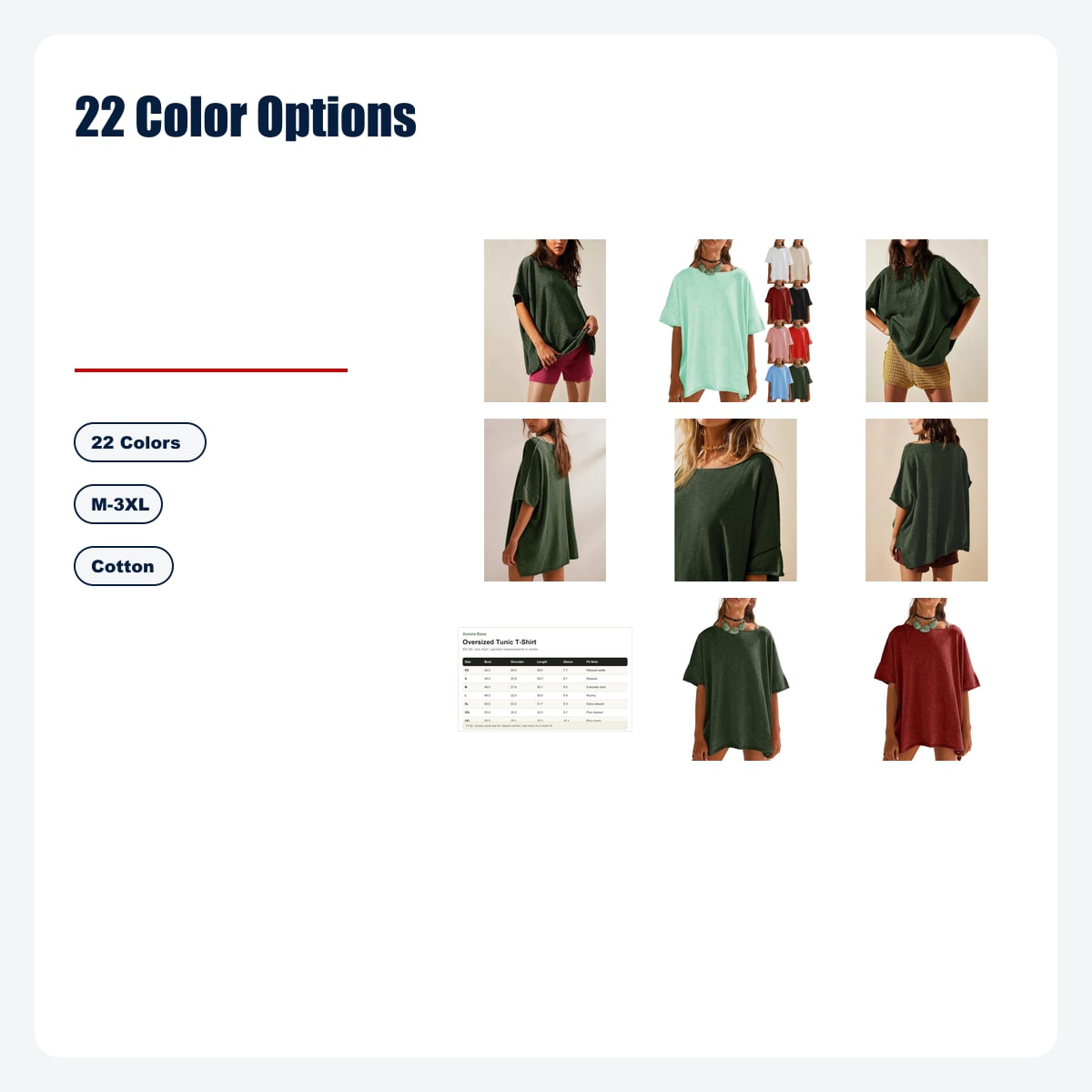 Women's Oversized Tunic T-Shirt - XS-3XL - 22 Color Options