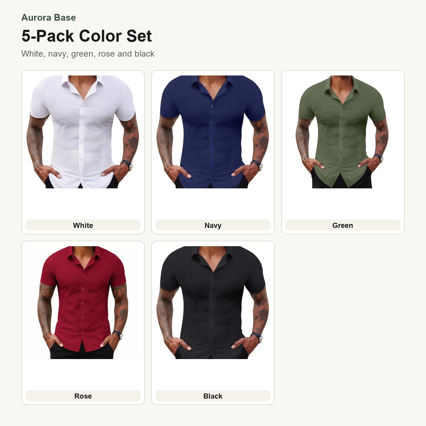 Men's Relaxed Stretch Short Sleeve Shirt 5-Pack 5 PCS(All Colors) product set