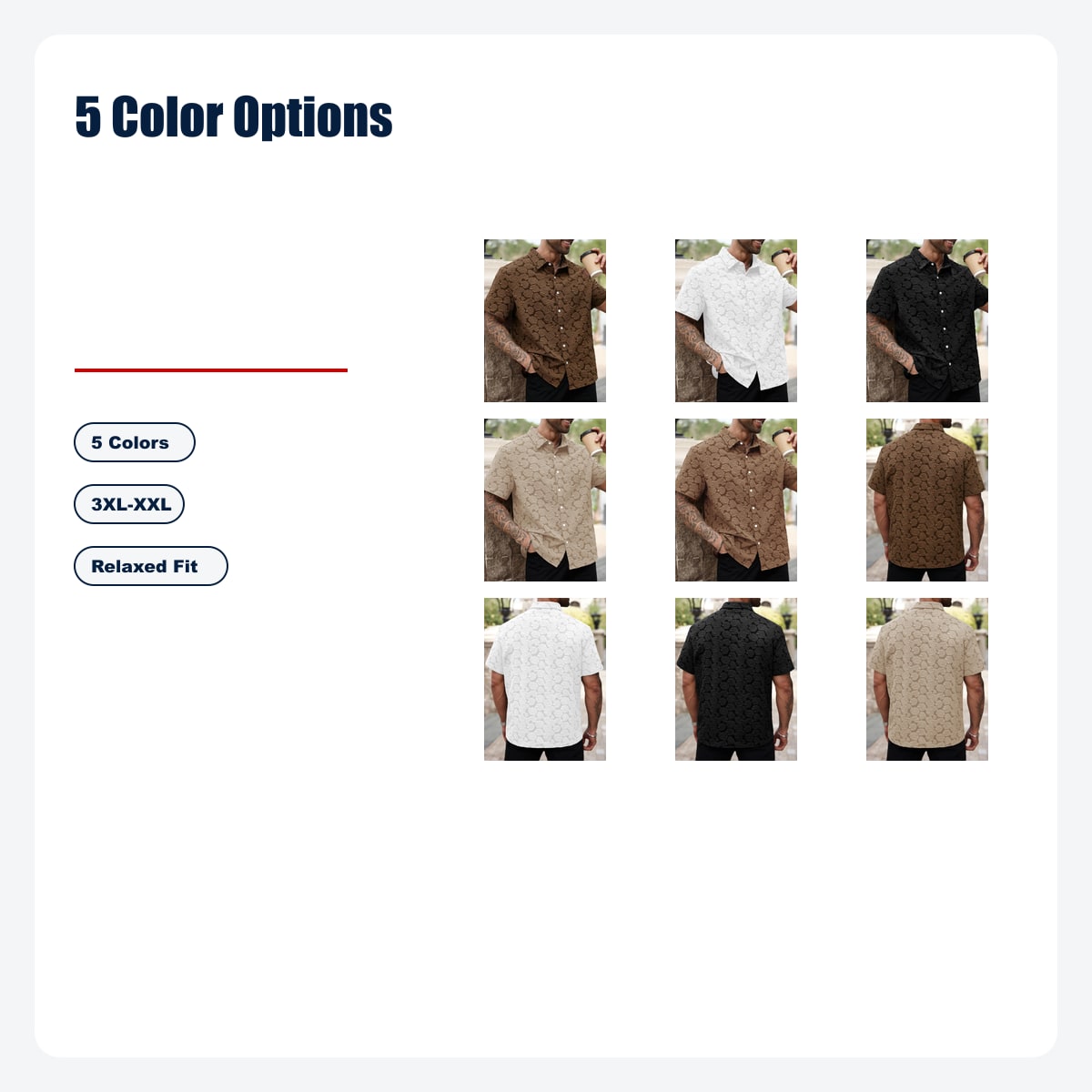 Men's Loose Rose Print Short Sleeve Shirt, Soft Comfy Button Front Collared Top for Summer - 5 Color Options