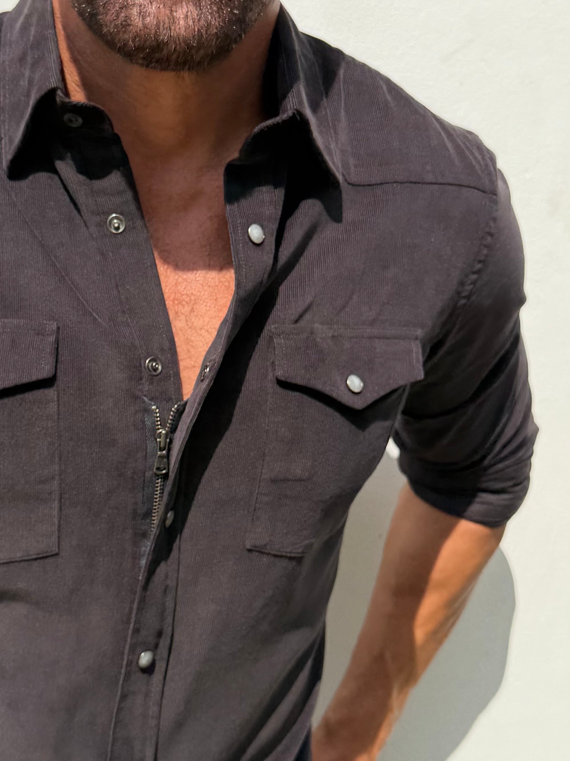 Aurora Base men's corduroy western shirt in dark brown view 4