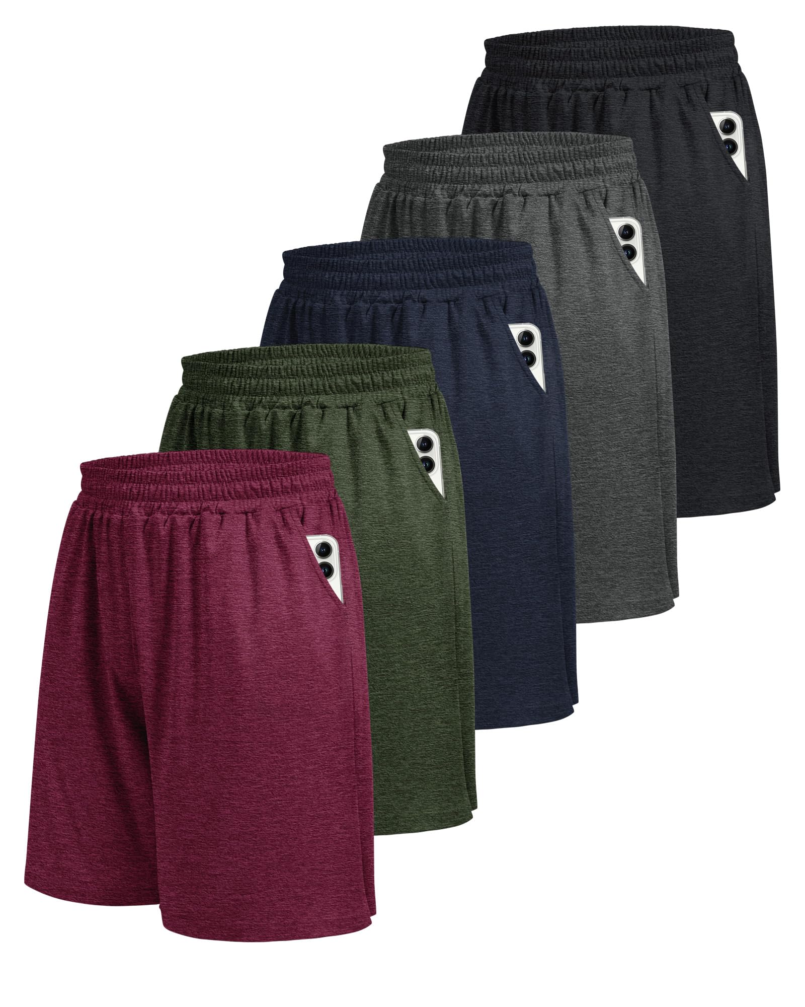5 Pack Athletic Gym Mens Shorts - Workout Black Quick Dry Basketball Shorts with Pockets for Running Casual Activewear gallery image 18