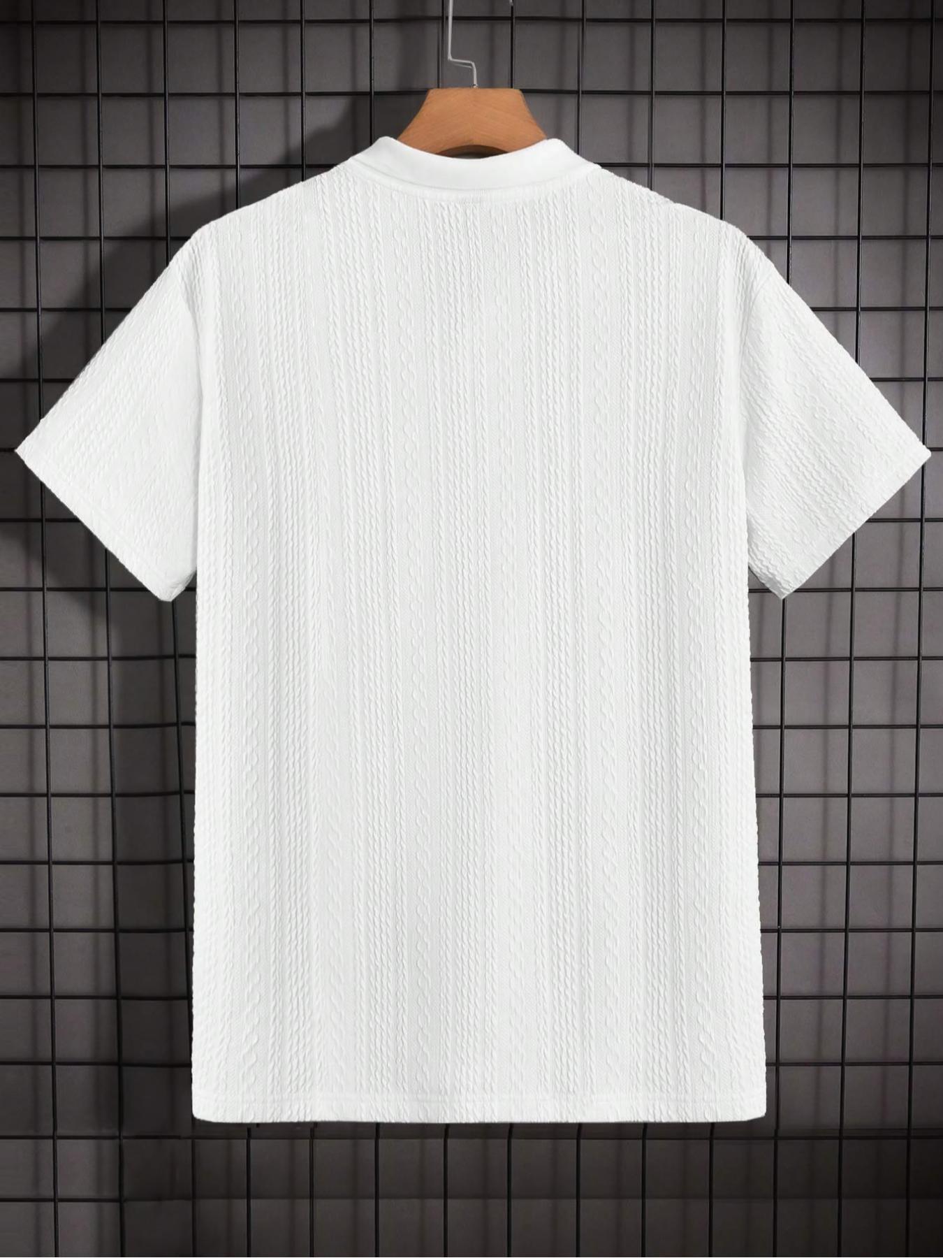 Men's Solid Jacquard Knit Polo Shirt, Regular Fit Casual Short Sleeve Collared Top for Summer, National Day Clothing, Fashion Menswear Men's Clothes for Daily Wear Men's Solid Jacquard Knit Polo Shirt, Regular Fit Casual Short Sleeve Collared Top for Summer, National Day Clothing, Fashion Menswear Men's Clothes for Daily Wear
