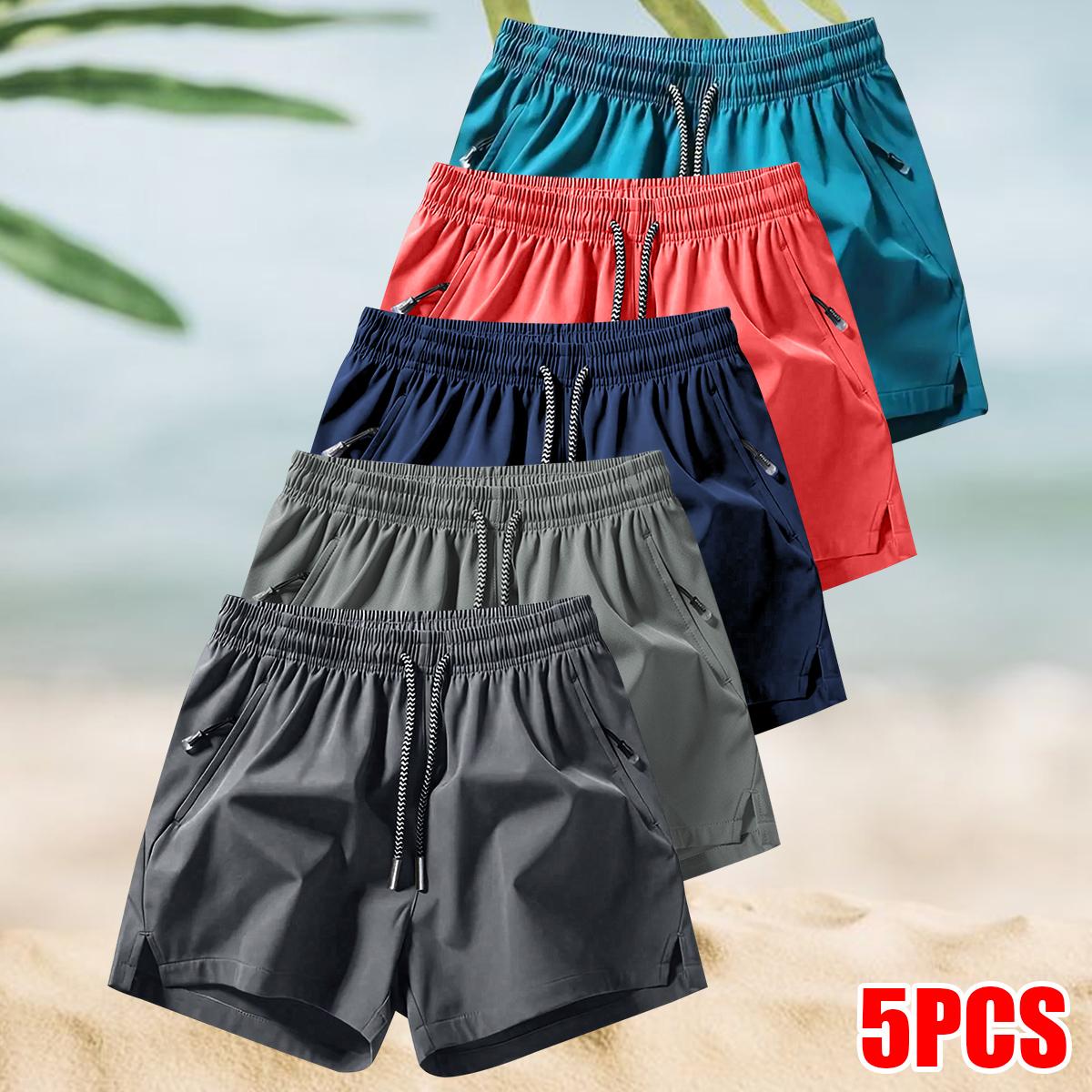 Men's 5-Pack Solid Sports Shorts - Breathable Fitness, Soft Stretch, Quick-Dry Elastic Waist Drawstring, Casual Athletic Shorts for Summer Gym Workouts, Outdoor Activities,summervibes
