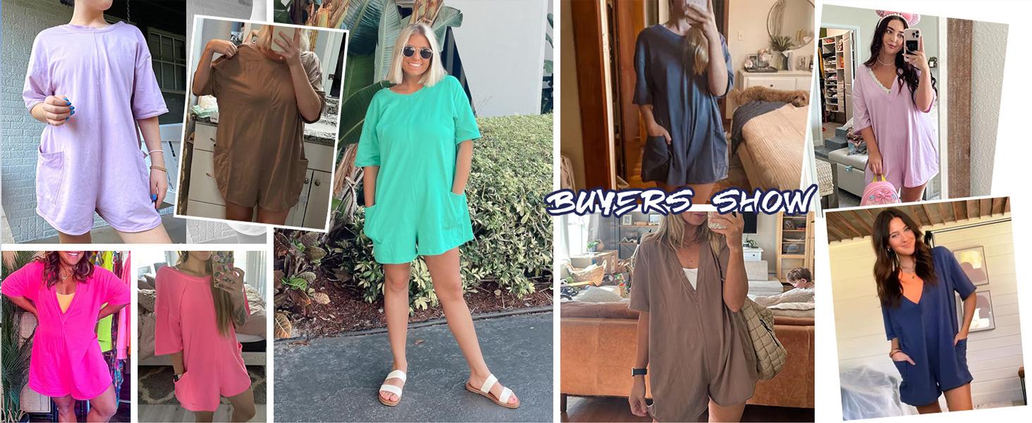 Yeokou Rompers for Women Casual Short Sleeve Oversized Athletic Workout Reversible Hot Shot Tee Romper Deep Pockets Yeokou Rompers for Women Casual Short Sleeve Oversized Athletic Workout Reversible Hot Shot Tee Romper Deep Pockets