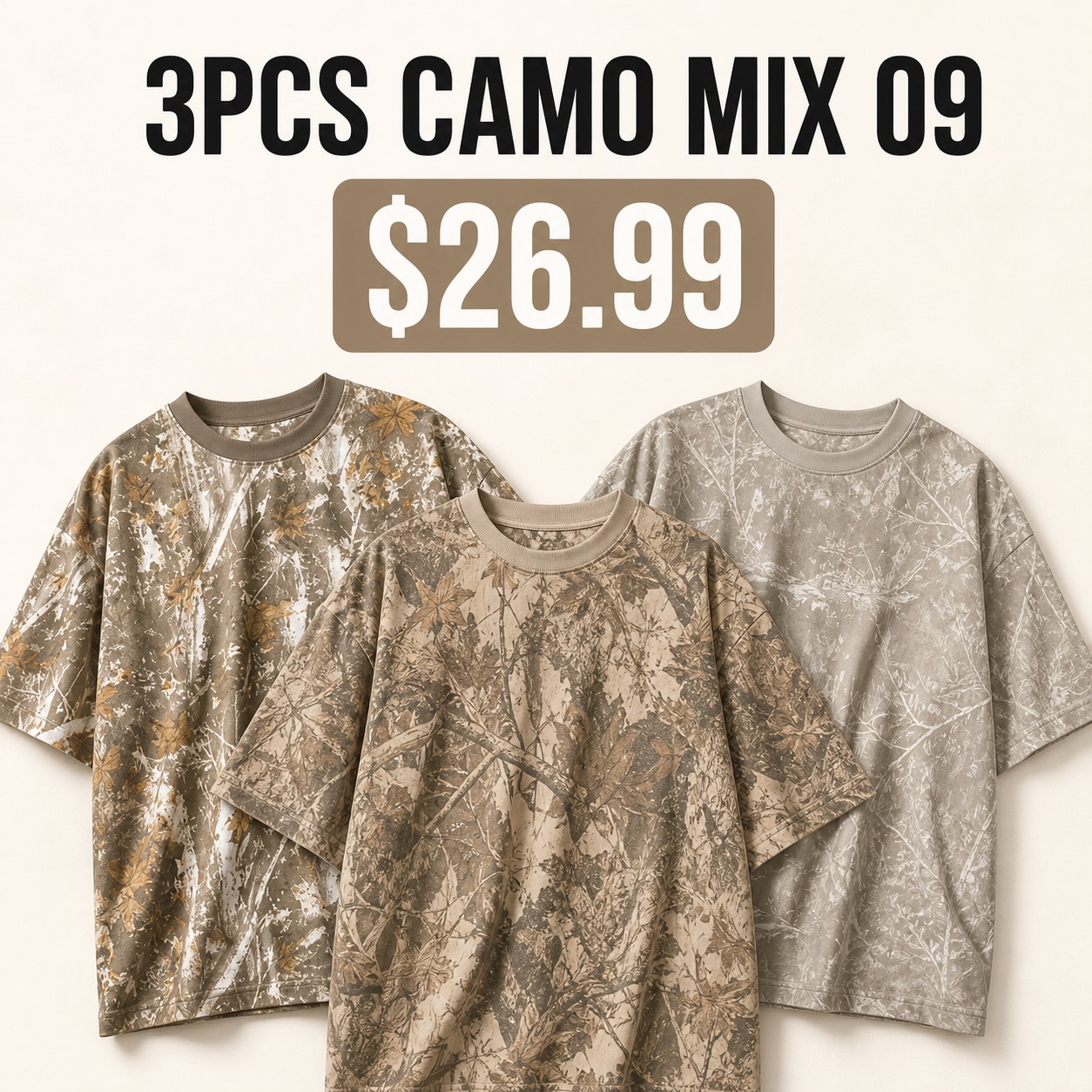 Oversized Camo Tee Multi-Piece Sets 3PCS Camo Mix 09 promotional main image