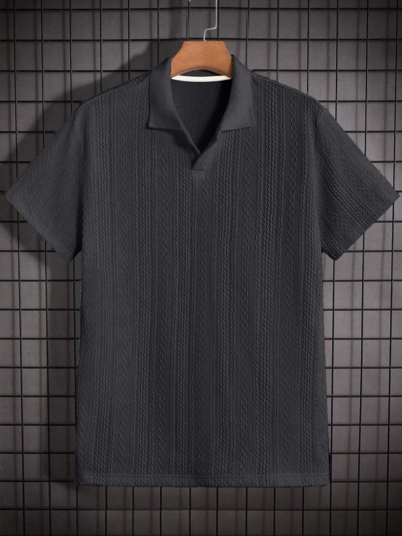 Men's Solid Jacquard Knit Polo Shirt, Regular Fit Casual Short Sleeve Collared Top for Summer, National Day Clothing, Fashion Menswear Men's Clothes for Daily Wear Men's Solid Jacquard Knit Polo Shirt, Regular Fit Casual Short Sleeve Collared Top for Summer, National Day Clothing, Fashion Menswear Men's Clothes for Daily Wear