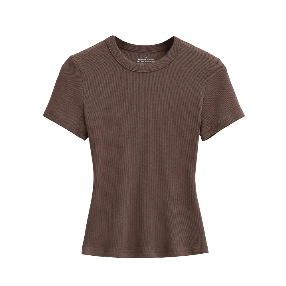 Women's Slim Fit Ribbed Knit T-Shirt - Soft Short Sleeve Basic Tee