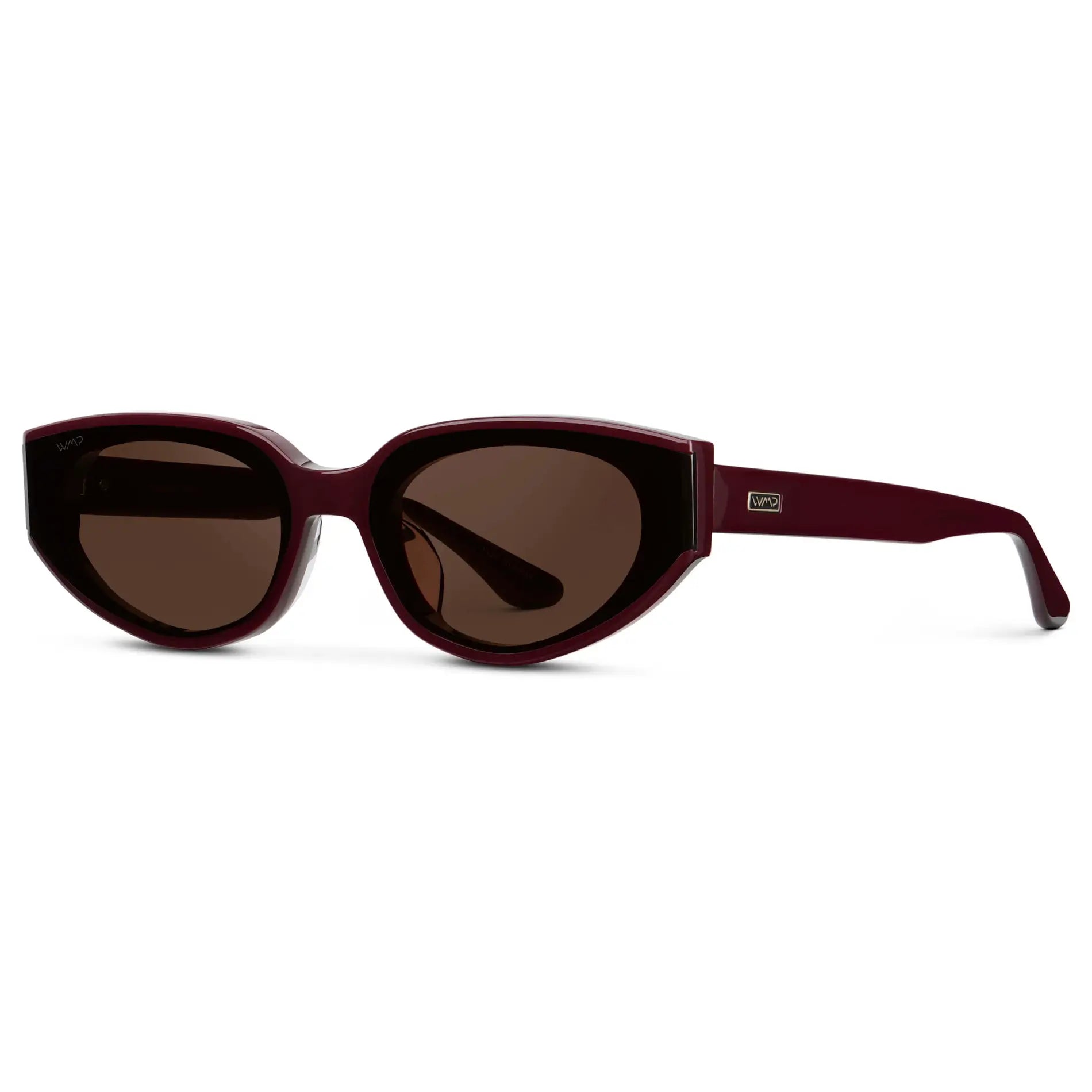 Aurora Astra cat-eye sunglasses in Black Cherry Red with dark brown lens