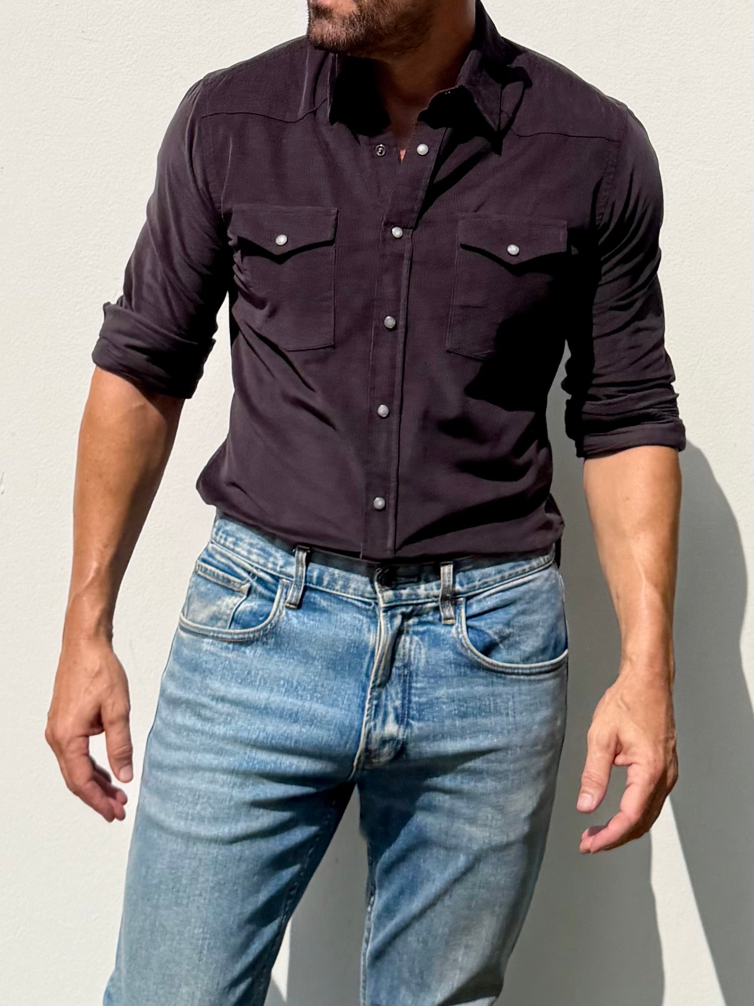 Aurora Base men's corduroy western shirt in dark brown view 2