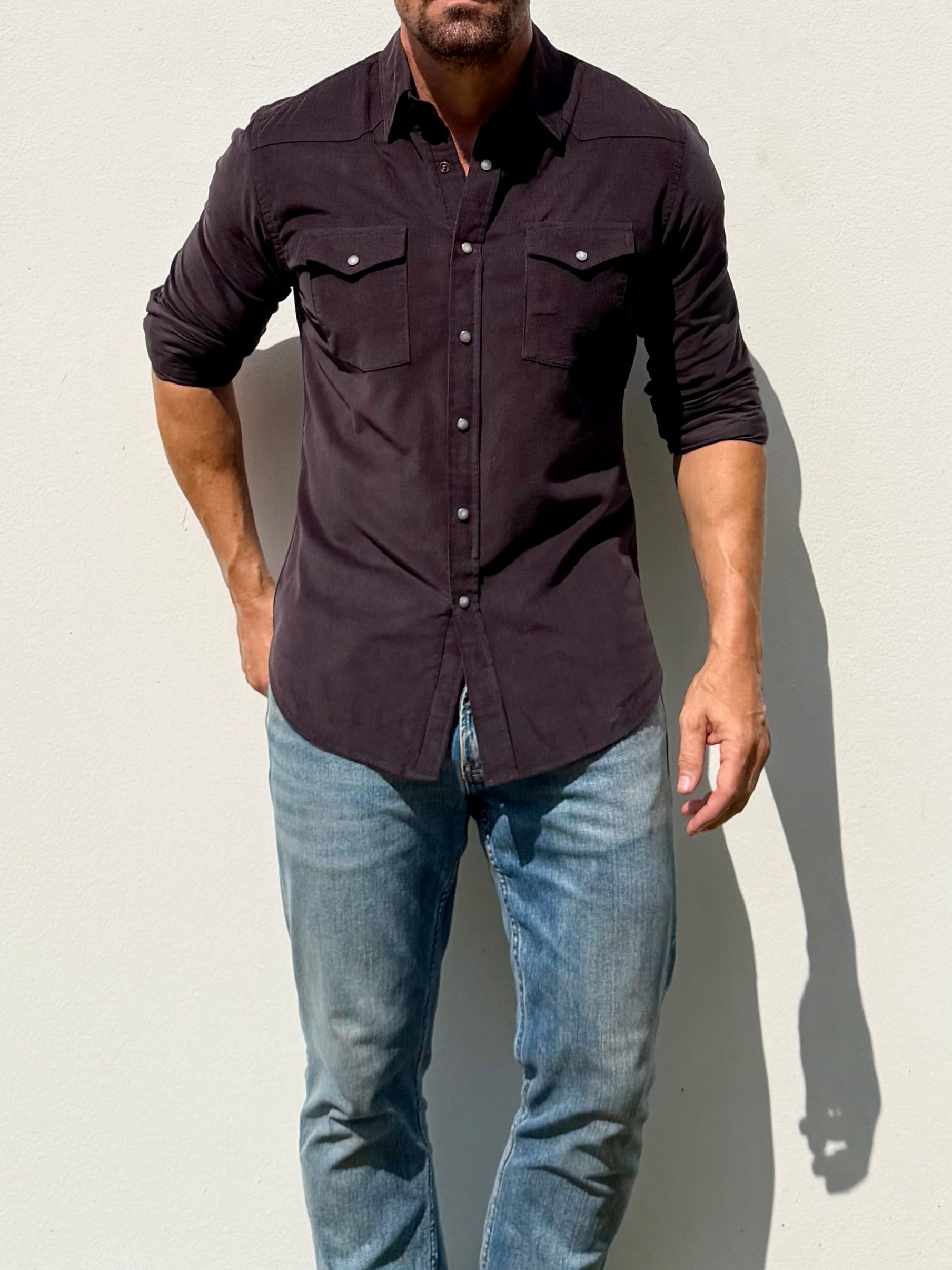 Aurora Base men's corduroy western shirt in dark brown view 7
