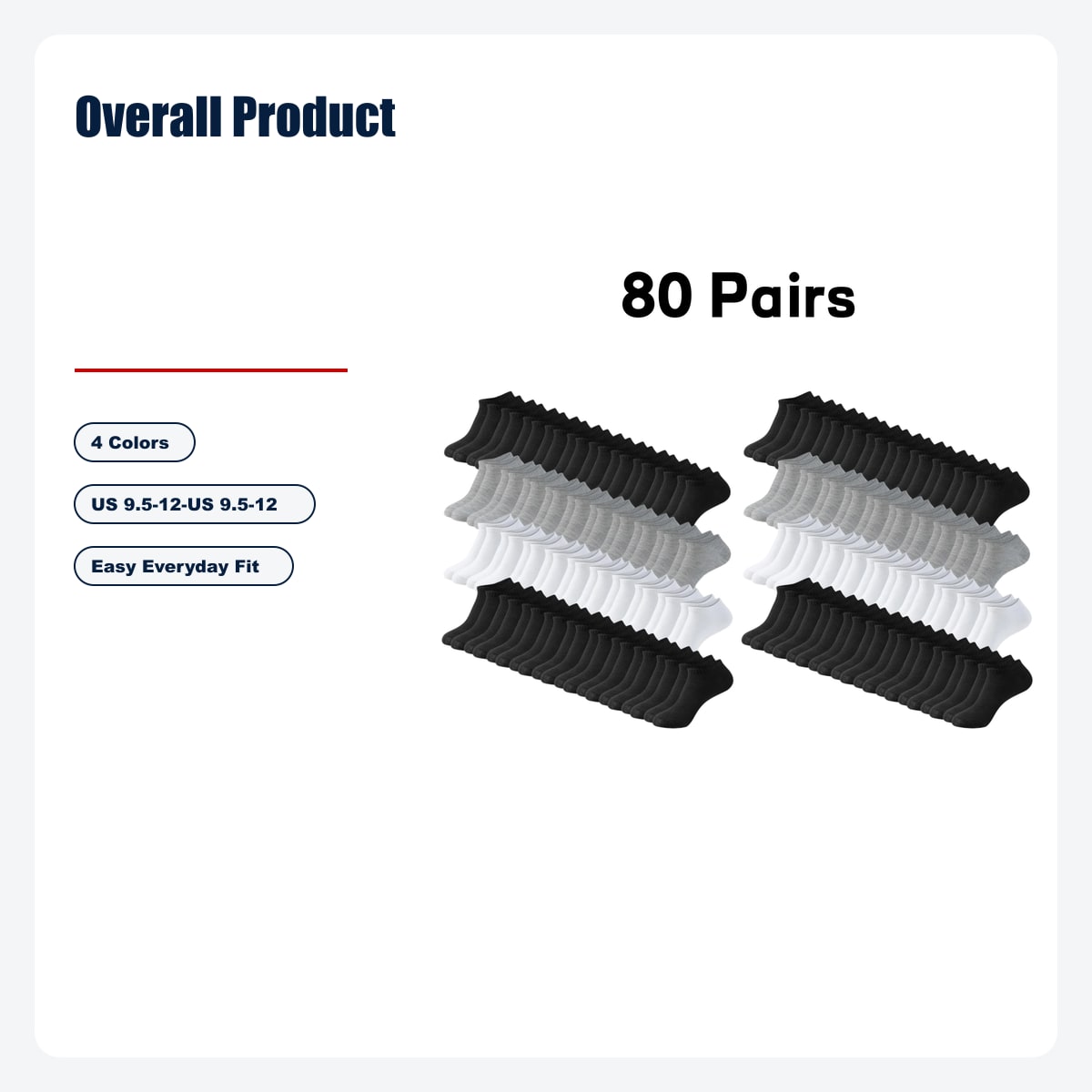 Men's Plain Ankle Socks - 80-Pair Daily Value Pack - Overall Product